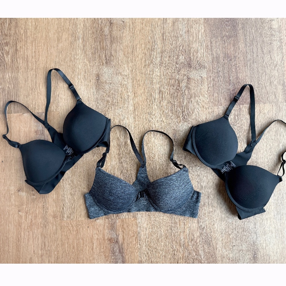 Bundle Sophie B Pushup Front Closure Razerback Black Grey Bras 34B